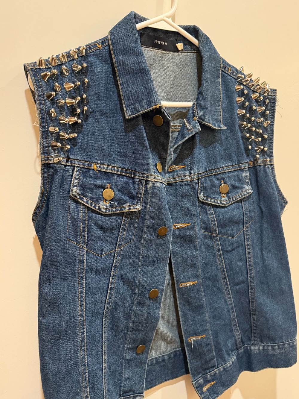 Forever 21 Studded Spike Denim Vest Punk Rock Grunge